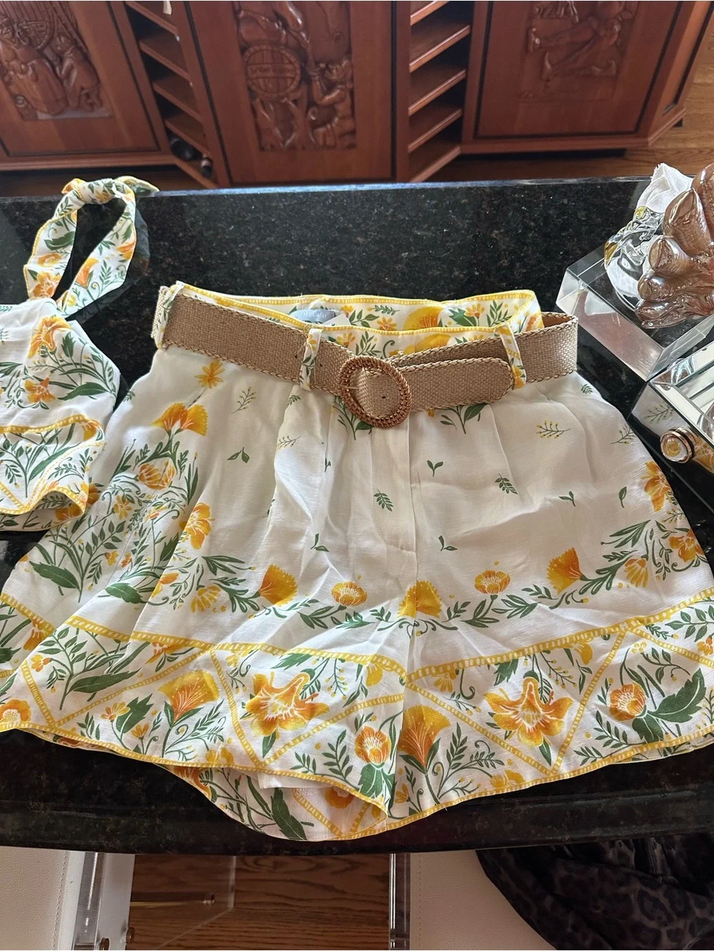 Antonio Melani Yellow Floral Two-Piece Crop Top & Skirt Set
